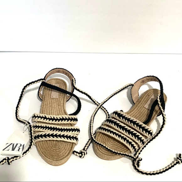 NWT Zara Rope Jute Flat Wrap Espadrille Sandal - Picture 6 of 12
